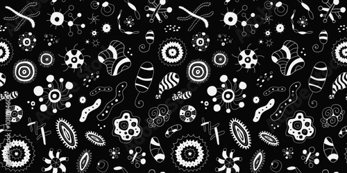 microbes bacterias seamless vector background , hand drawn illustration