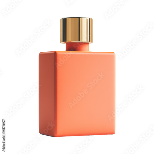 Elegant orange perfume bottle on transparent background