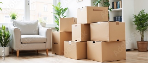 Organized Cardboard Boxes in New Home