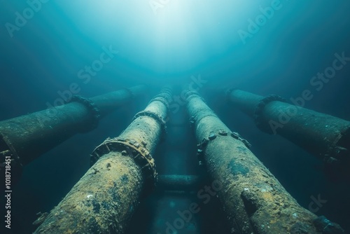Group of pipes submerged in water