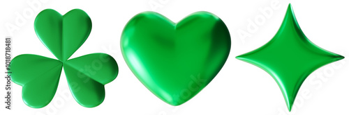 Canvastavla Green shamrock, heart and star shapes, all in smooth, glossy finish