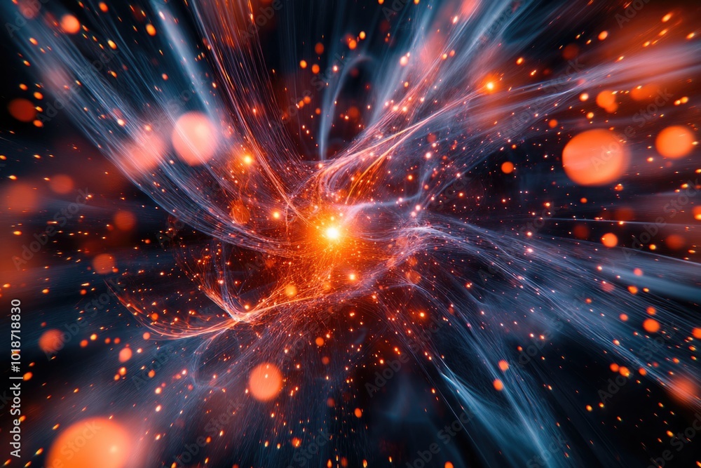 Fototapeta premium A vibrant star bursting through a dark background, great for use in space or astronomy related designs