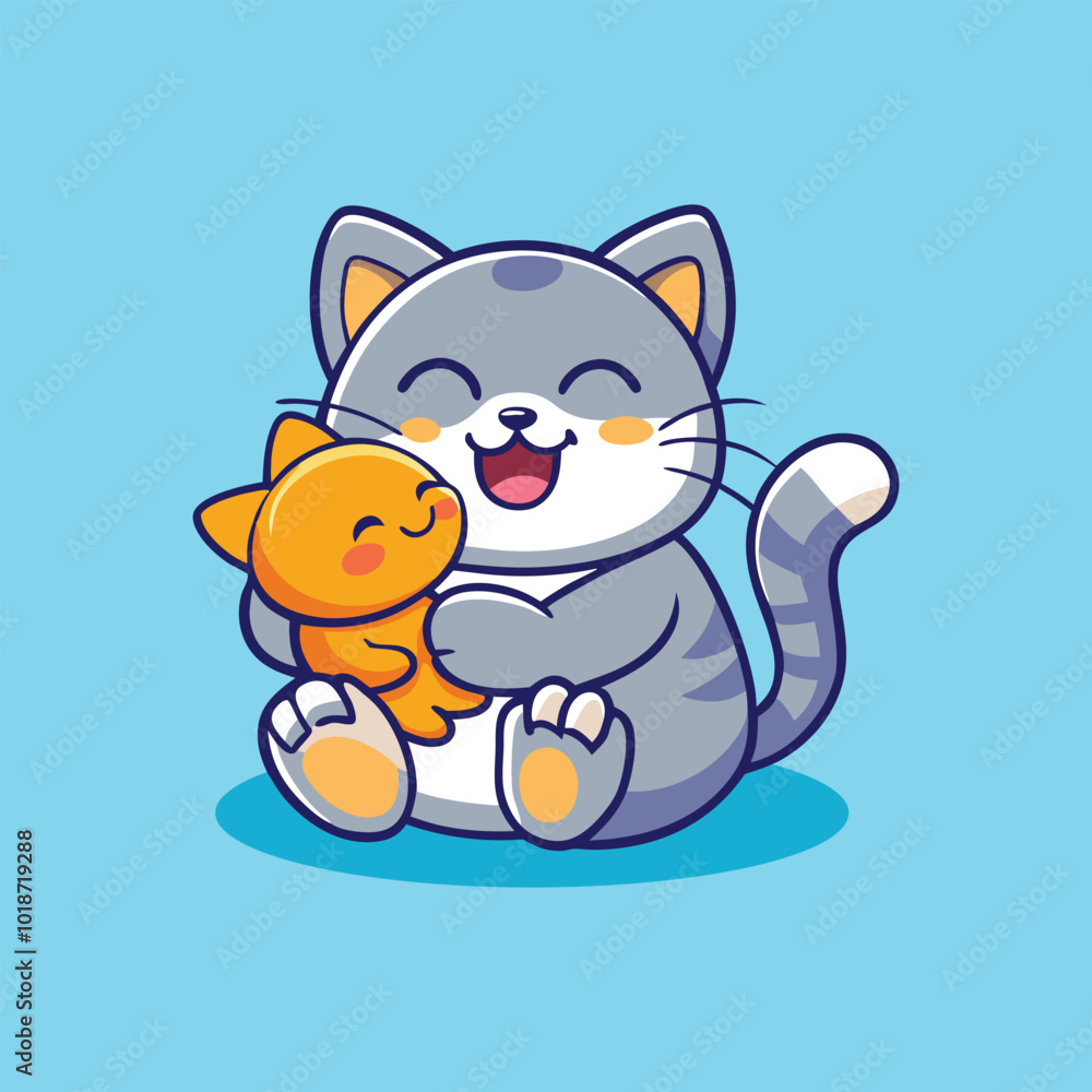 Happy Cat Holding Cute Kitten Cartoon Vector Illustration. Happy Cat Holding Cute Kitten Cartoon Vector Illustration.