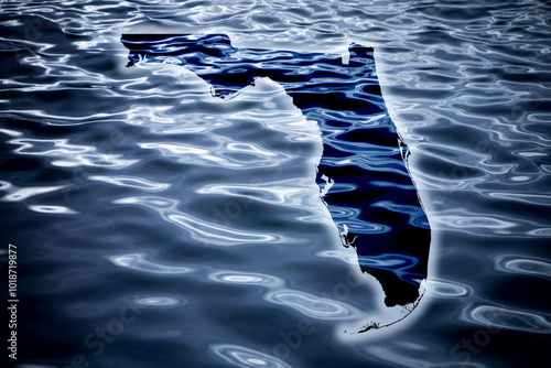 Obraz na płótnie Muddy water surface with map of Florida state in USA as symbol of floods and heavy rain w salonie