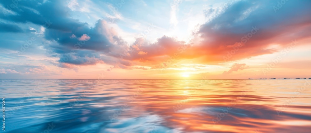 Obraz premium sun sinking amidst, clouds adorn sky above