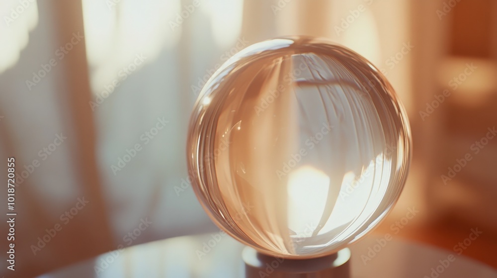 A crystal ball sits on a table, reflecting the warm, golden light streaming through a window. The soft light creates a hazy effect, casting an ethereal glow on the glass sphere. A crystal ball sits on a table, reflecting the warm, golden light streaming through a window. The soft light creates a hazy effect, casting an ethereal glow on the glass sphere.