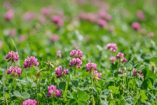 Clover Field. Lush Green Alfalfa and Lucerne in Spring Field