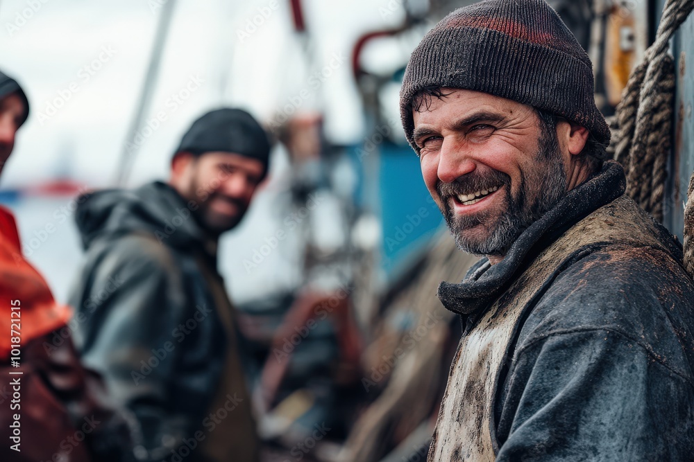 Commercial Fishermen: Authentic Portrait of Men at Work Resting on a Fishing Boat Commercial Fishermen: Authentic Portrait of Men at Work Resting on a Fishing Boat