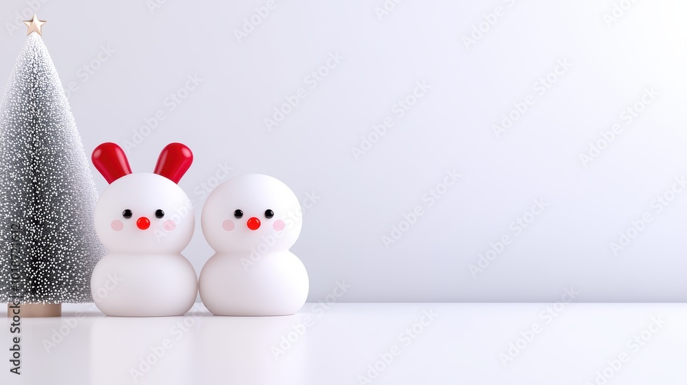 Cheerful snowmen and a Christmas tree on a white background, perfect for holiday decor and festive themes. Cheerful snowmen and a Christmas tree on a white background, perfect for holiday decor and festive themes.