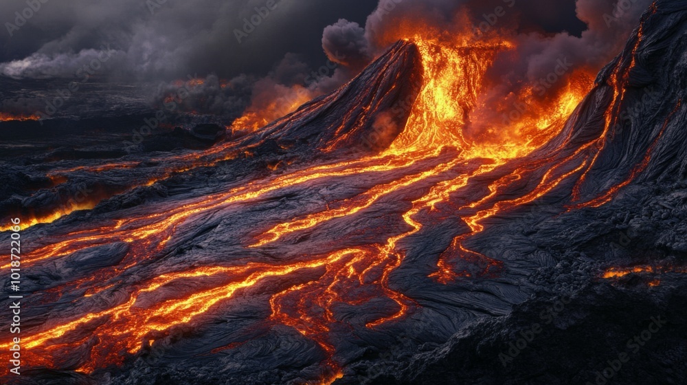 Eruption of a Volcano with Flowing Lava Eruption of a Volcano with Flowing Lava