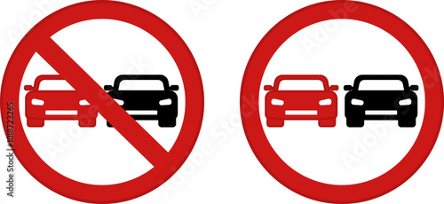 Red Sign Non Overtaking For Cars. Vector Icon. Prohibitory Round Road Sign. Traffic, Vehicle