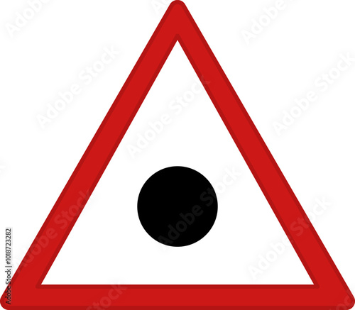 Red Sign Emergency Dangerous Area. Vector Icon. Warning Road Sign. Black Dot in Red Triangle. Accident Hotspot