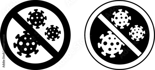 Signs Covid 19. Black and White Vector Icons. Round Sign Danger Coronavirus. Stop Virus Transmission