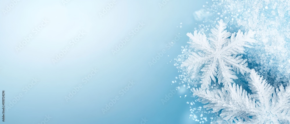 A detailed image of a solitary snowflake against a blue backdrop Snowflake prominent in the foreground A detailed image of a solitary snowflake against a blue backdrop Snowflake prominent in the foreground