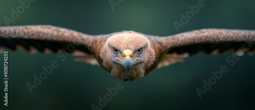  A tight shot of a raptor mid-flight, wings splayed broadly, gaze intensely fixed ahead