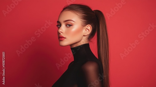 Wallpaper Mural A woman wearing a black dress and having a ponytail, shown from the side Torontodigital.ca