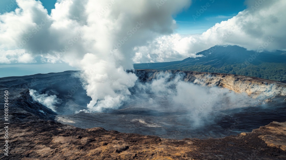 A Volcanic Crater with Smoke Rising from the Earth A Volcanic Crater with Smoke Rising from the Earth