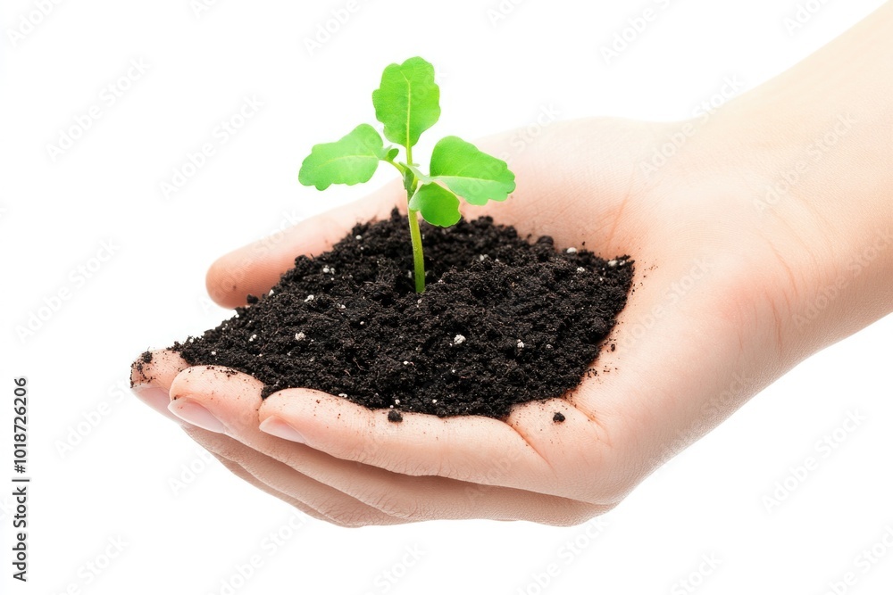 A person is holding a small plant growing in the dirt, perfect for use in a gardening or nature-themed context A person is holding a small plant growing in the dirt, perfect for use in a gardening or nature-themed context