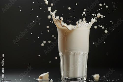 glass of Milk Splash isolated on black background, advertisement concept