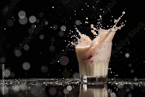 glass of Milk Splash isolated on black background, advertisement concept