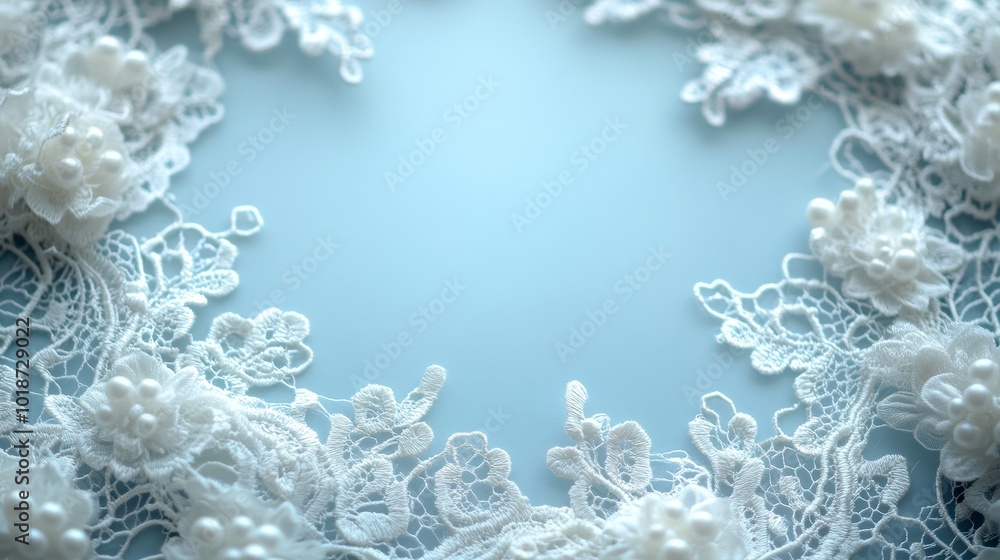 White Lace and Pearl Detail on a Blue Background White Lace and Pearl Detail on a Blue Background