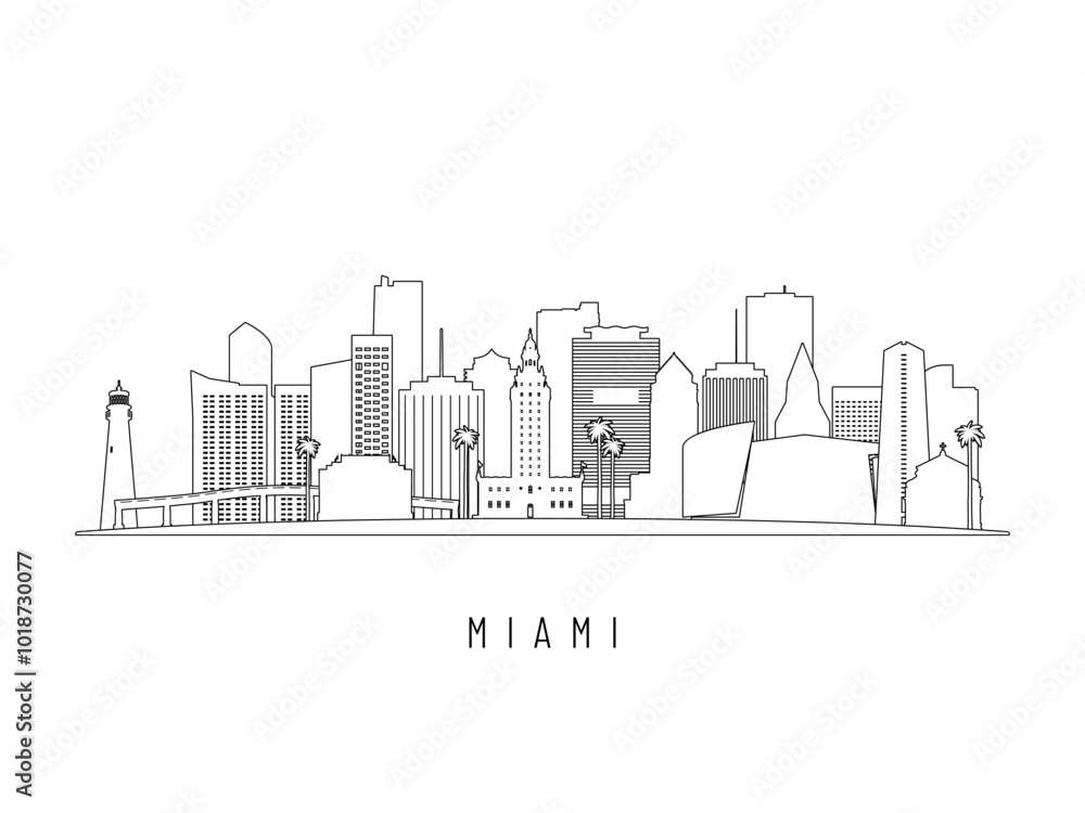 Fototapeta premium Detailed Barcelona skyline vector illustration. Barcelona buildings in line art style, perfect for modern designs.