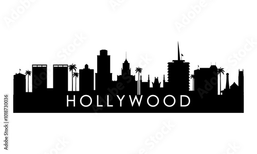Hollywood skyline silhouette. Black Hollywood CA city design isolated on white background. 