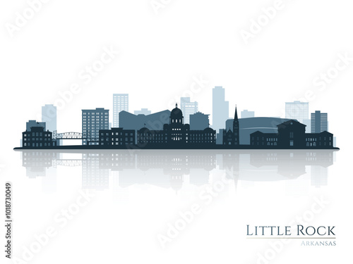 Little Rock skyline silhouette with reflection. Landscape Little Rock, Arkansas. Vector illustration.