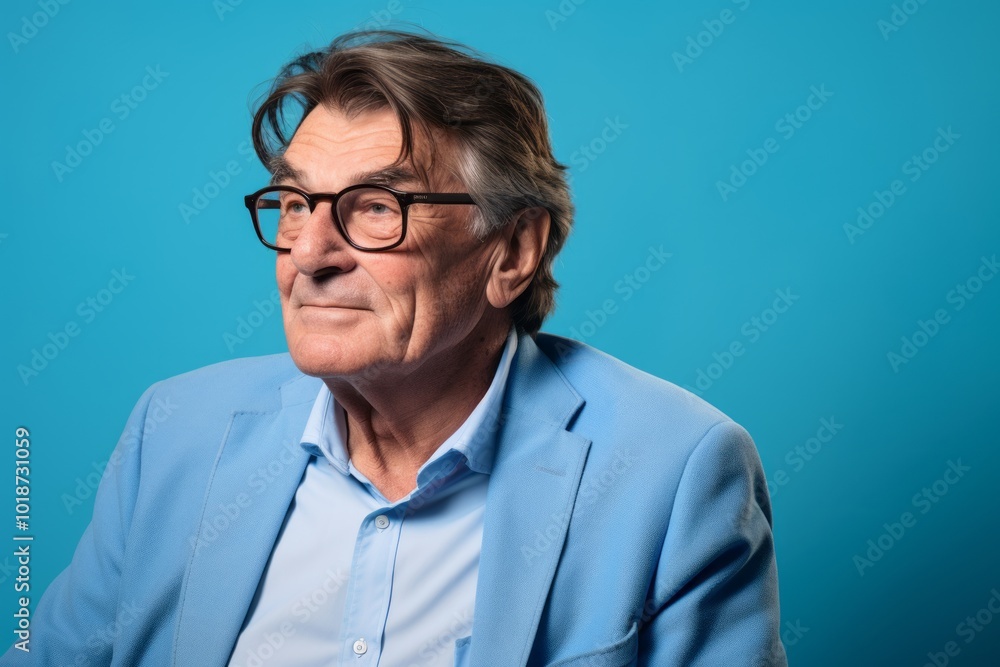 Senior man with glasses over blue background. Looking at the camera. Senior man with glasses over blue background. Looking at the camera.