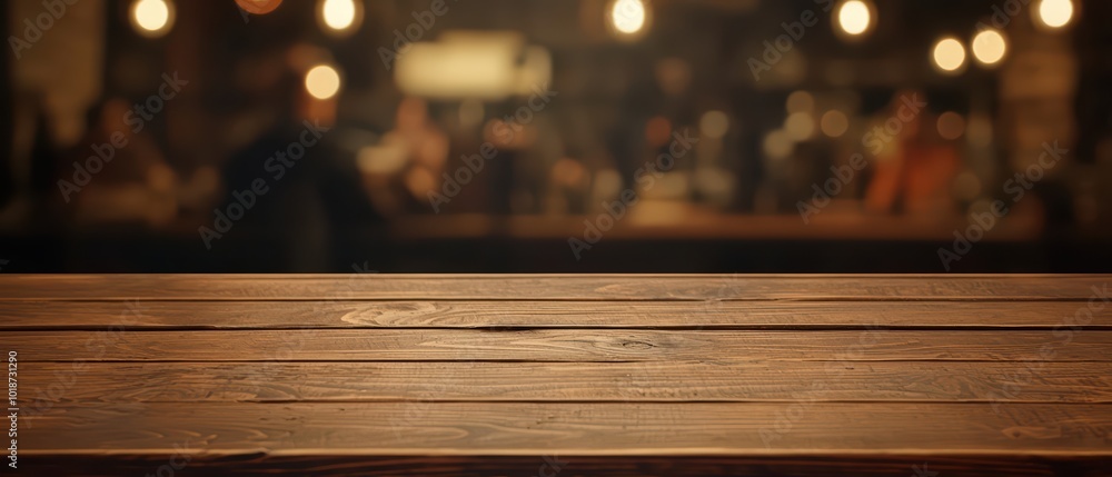 Wooden table surface in a cozy cafe, soft lighting creating a warm atmosphere. Wooden table surface in a cozy cafe, soft lighting creating a warm atmosphere.