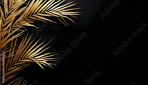 Elegant background with glossy gold palm fronds