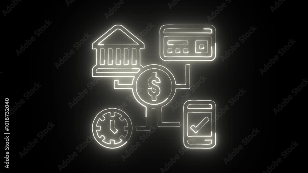 Glowing Neon Payment Method Icon Isolated on Black Background. HD Video Motion Graphic Animation Glowing Neon Payment Method Icon Isolated on Black Background. HD Video Motion Graphic Animation