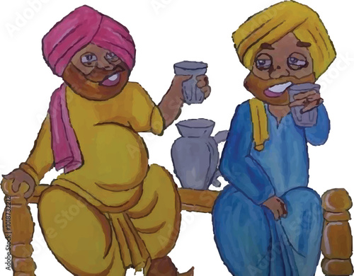 Punjabi people with pug illustration