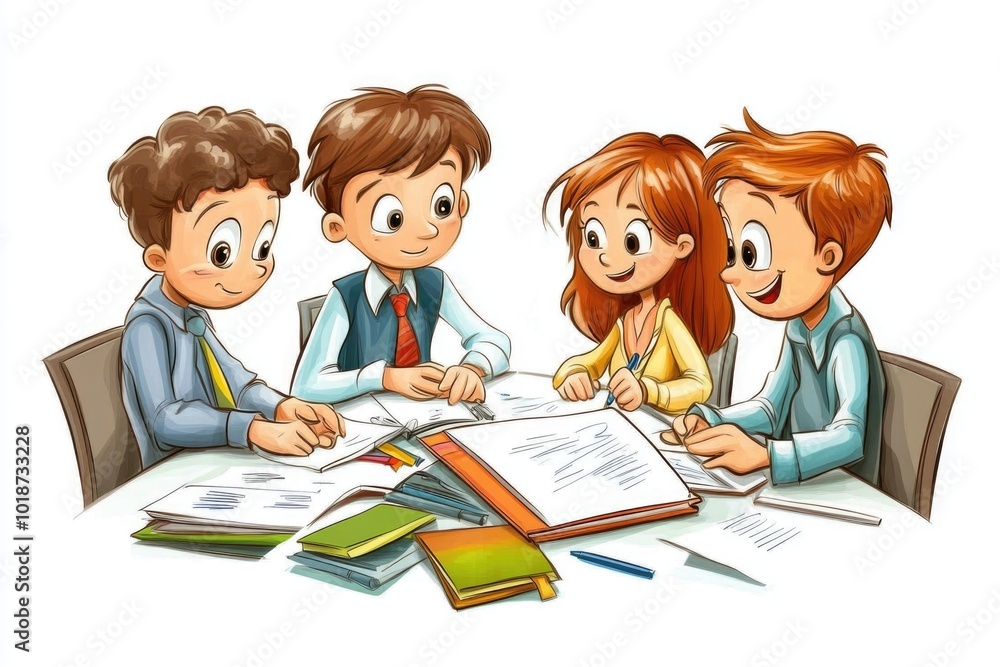 Group of kids reading and learning together, ideal for educational or literary-themed projects Group of kids reading and learning together, ideal for educational or literary-themed projects