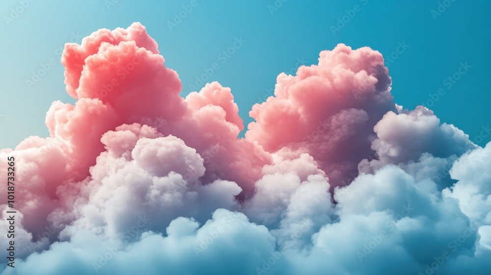 Soft pink and white clouds on a serene blue sky background. Soft pink and white clouds on a serene blue sky background.