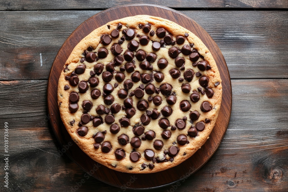 Chocolate chip cookie cake on wooden background with generative ai Chocolate chip cookie cake on wooden background with generative ai