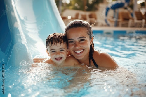 Mother and son enjoying time together in a swimming pool