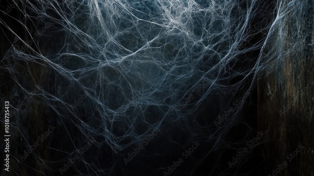 Real creepy spider webs on black banner Real creepy spider webs on black banner