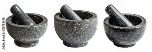 Stone mortar and pestle set for cooking and grinding photo