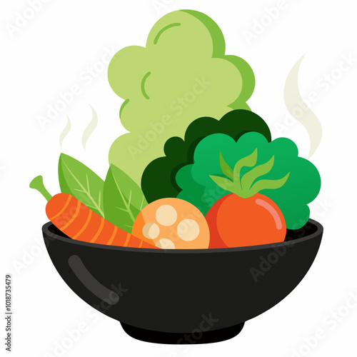 The steam from the vegetables carrot broccoli vector illustration