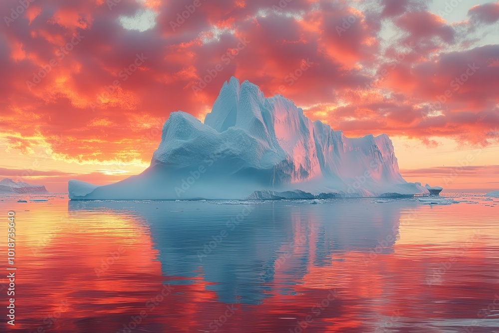 custom made wallpaper toronto digitalmajestic iceberg bathed in the warm hues of a sunset reflecting shades of orange and pink on a tranquil ocean surface creating a serene yet powerful scene of natures beauty