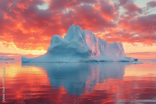 Wallpaper Mural majestic iceberg bathed in the warm hues of a sunset reflecting shades of orange and pink on a tranquil ocean surface creating a serene yet powerful scene of natures beauty Torontodigital.ca