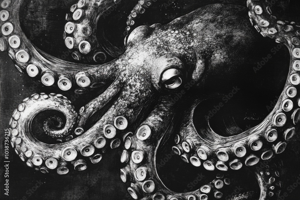 Obraz premium Close-up shot of an octopus's head and tentacles