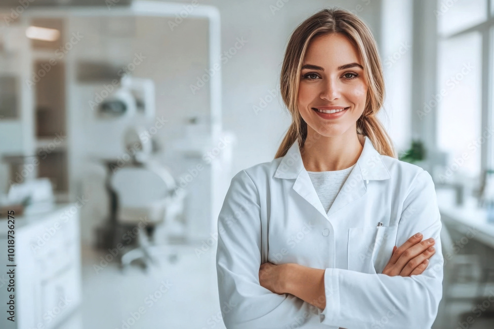 Smiling young female dentist in a modern dental office. Medicine concept Smiling young female dentist in a modern dental office. Medicine concept