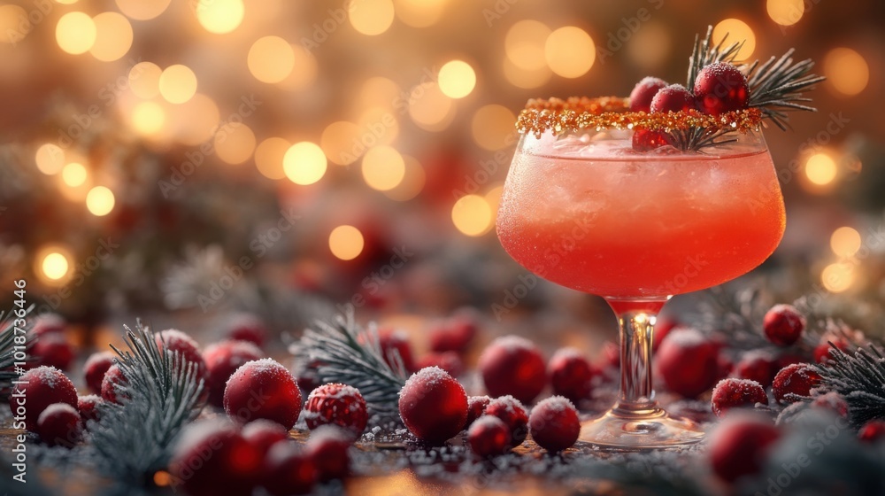 Vibrant Christmas Cocktails Surrounded by Festive Decorations with Bokeh Effect Vibrant Christmas Cocktails Surrounded by Festive Decorations with Bokeh Effect