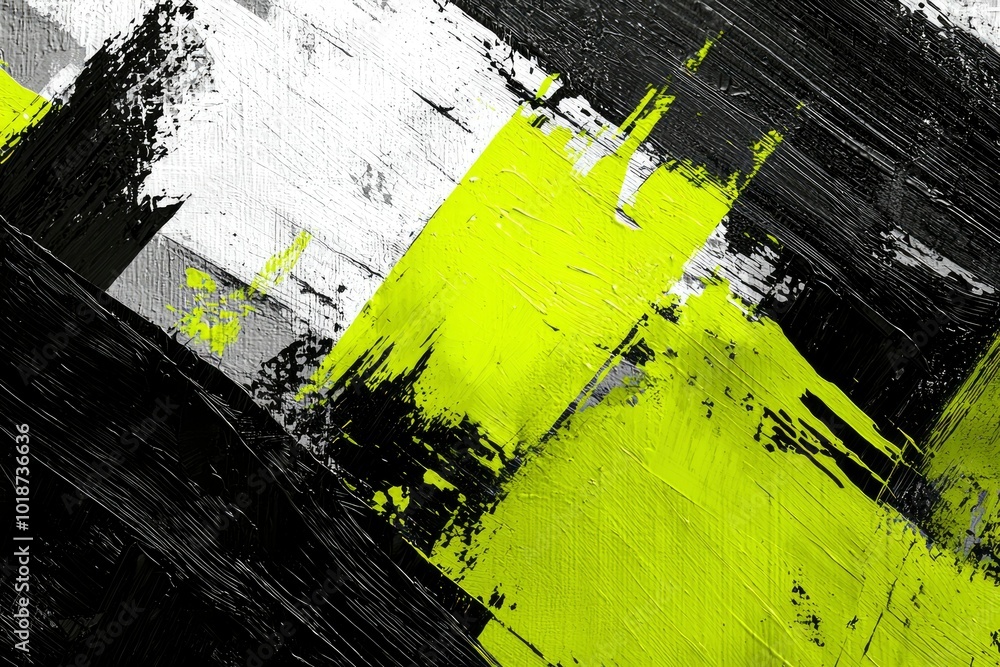 Fototapeta premium Abstract Painting with Black, White, and Chartreuse Stripes