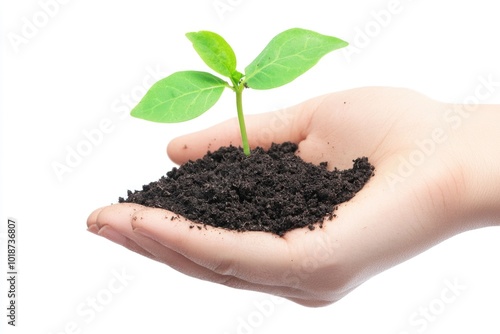 A person holds a small plant in their hand, possibly for nurturing or decoration