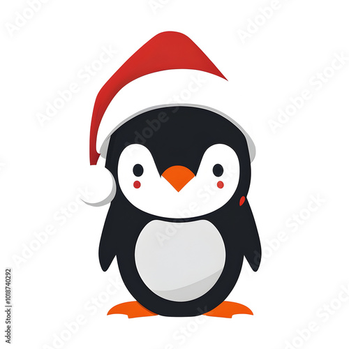 Cute Penguin Wearing Santa Hat - Christmas Clipart photo