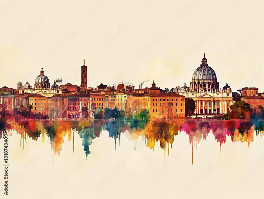 Obraz premium Rome, Italy, color wood block print effect. Woodblock printing. Graphic designed, illustration for travel poster, card, wallpaper, backdrop or banner. Modern, clear, artistic and simple