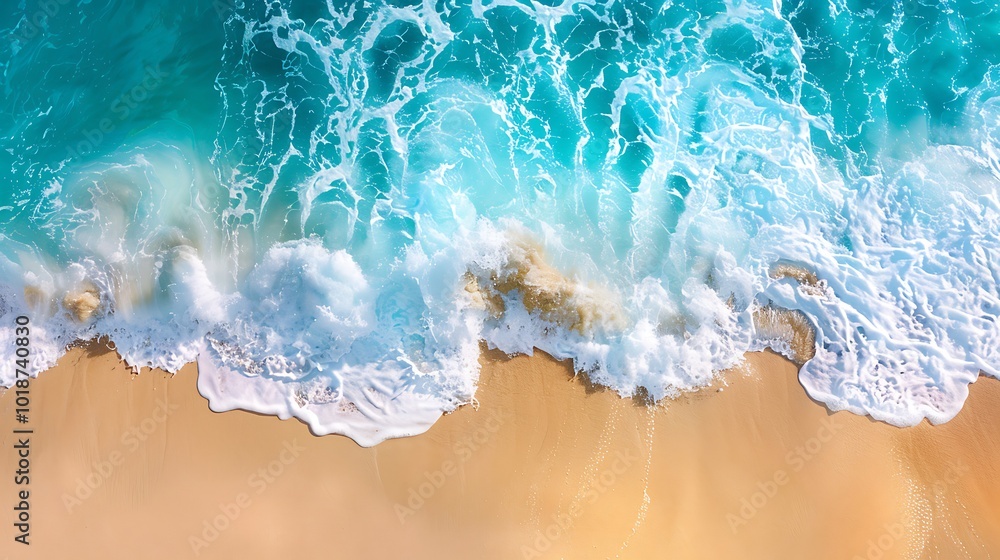 Aerial view of beautiful sandy beach and turquoise ocean wave Aerial view of beautiful sandy beach and turquoise ocean wave